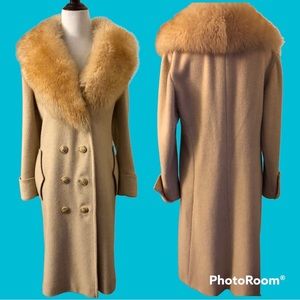 Vintage Tan Beige Faux Fur Wool Coat